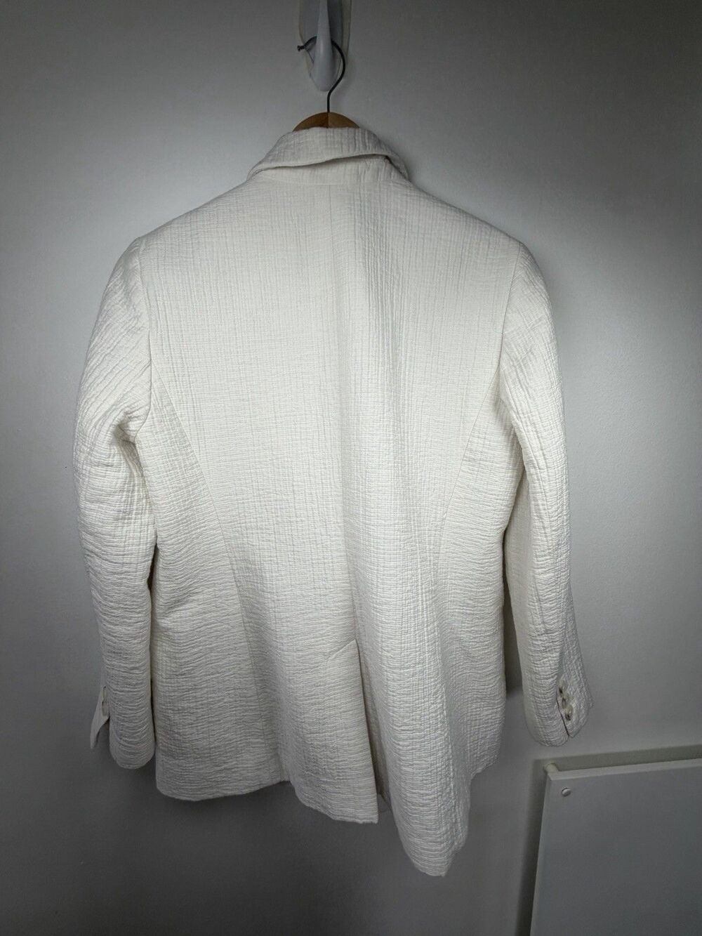 Talbots White Textured Crinkle Gauze Cotton Blazer Jacket Single Button Size 10 - Picture 3 of 12